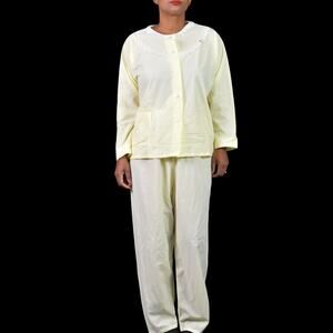 Vintage Katz Pajamas Yellow Pastel Flannel Tricot 60s New Set Embroidery Medium